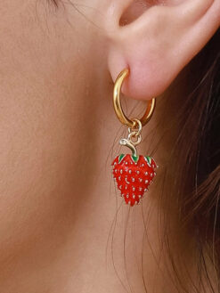 Golden Huggie Earrings with Berry Accent