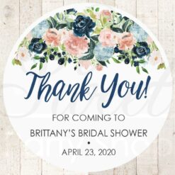 navy blue floral pink thank you stickers set of 24