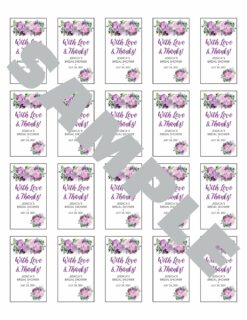 purple floral hand sanitizer labels set of 20