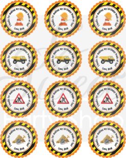 Construction Theme Birthday Stickers Set of 24
