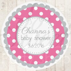 Baby Shower Favor Sticker Labels Pink and Gray Polka Dot