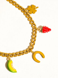 gold-plated fruit and charm necklace