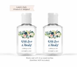 Navy Blue Pink Floral Favor Labels Set of 20